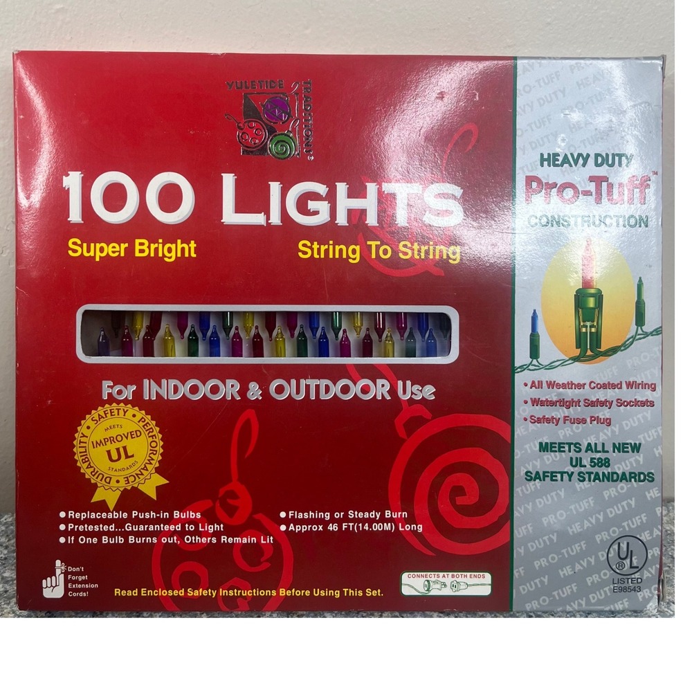 Vintage 1997 Yuletide Traditions 100 Christmas Lights Pro-Tuff Multicolor 46FT